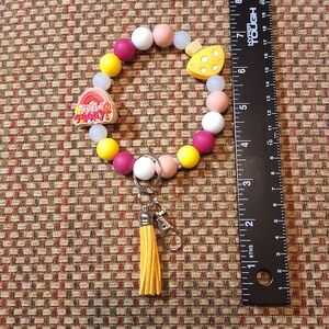 Handcrafted Homemade Artisan Silicone Bead Charm Keychain Bracelet Wristlet